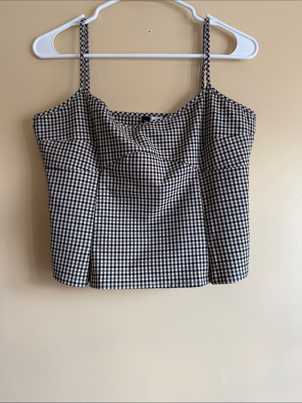 H&M Black and Cream Checked Square-Neck Cami